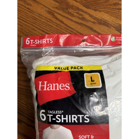 Hanes Men's Crewneck T-Shirt Tee Tagless 6-Pack Size Large New - Picture 3 of 7